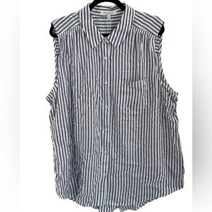 3X WORKSHOP REPUBLIC NWT BLUR/WHITE STRIPE SLEEVELESS COLLARED SHIRT BUTTON UP